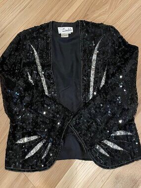 Vintage Black and Silver Sequin and Silk Jacket/blazer Size Medium